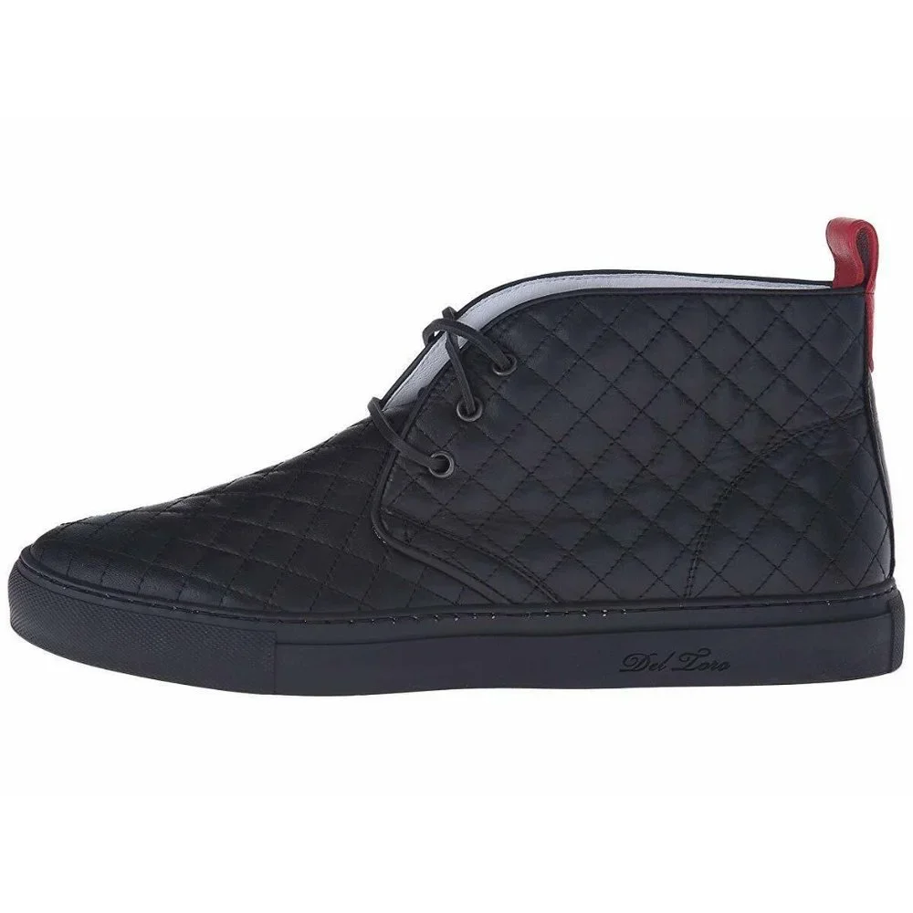 NWT $275 DEL TORO BLACK LEATHER QUILTED HIGH TOP CHUKKA SNEAKER US SIZE 21